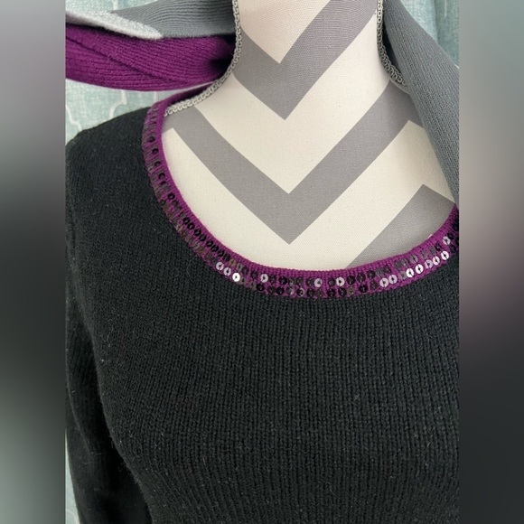 NWT - Style & Co Black Sequin Trim Knit Sweater Dress & Scarf Set - Size S - Picture 4 of 10